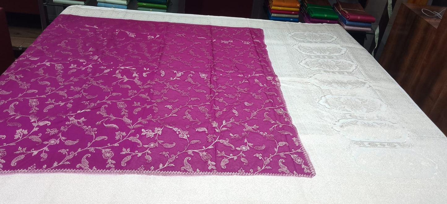 Magenta Georgette Chinnon Saree with Silver Zari Floral & Paisley Weaves