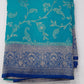 Turquoise Blue Georgette Chinnon Saree with Royal Blue Silver Zari Border
