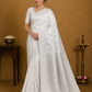 Pearl White Silver Zari Floral Georgette Chinnon Saree