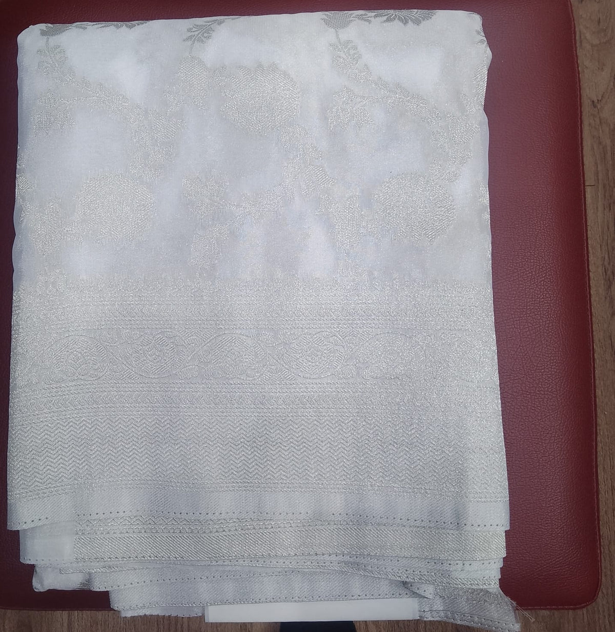 Pearl White Silver Zari Floral Georgette Chinnon Saree