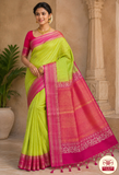 Pure Handloom Soft Silk Dual Tone Saree – Lime Green & Rani Pink with Rich Zari Pallu
