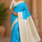 Pure Handloom Soft Silk Saree with Meena Butta Zari – Sky Blue & Ivory White