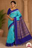 Pure Handloom Soft Silk Saree with Meena Butta Zari - Aqua Blue & Royal Blue