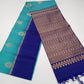 Pure Handloom Soft Silk Saree with Meena Butta Zari - Aqua Blue & Royal Blue