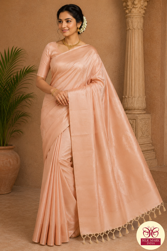 Pure Handloom Borderless Soft Silk Saree – Peach Blush Elegance