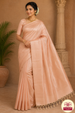 Pure Handloom Borderless Soft Silk Saree – Peach Blush Elegance