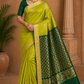 Pure Handloom Soft Silk Saree with Rich Gold Zari Pallu – Lime Green & Bottle Green