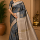 Pure Handloom Soft Silk Saree – Dark Grey & Champagne Beige