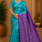 Pure Handloom Soft Silk Saree – Aqua Teal with Royal Purple Rich Pallu