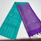 Pure Handloom Soft Silk Saree – Aqua Teal with Royal Purple Rich Pallu