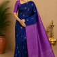 Pure Handloom Soft Silk Saree – Royal Navy Blue with Royal Violet Rich Pallu