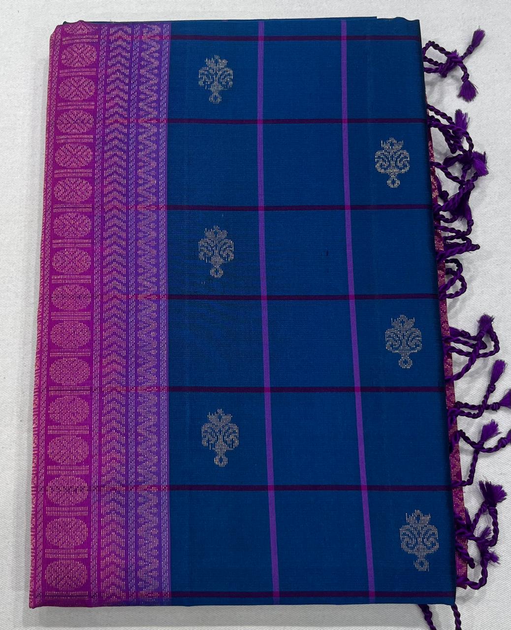 Pure Handloom Soft Silk Saree – Royal Navy Blue with Royal Violet Rich Pallu