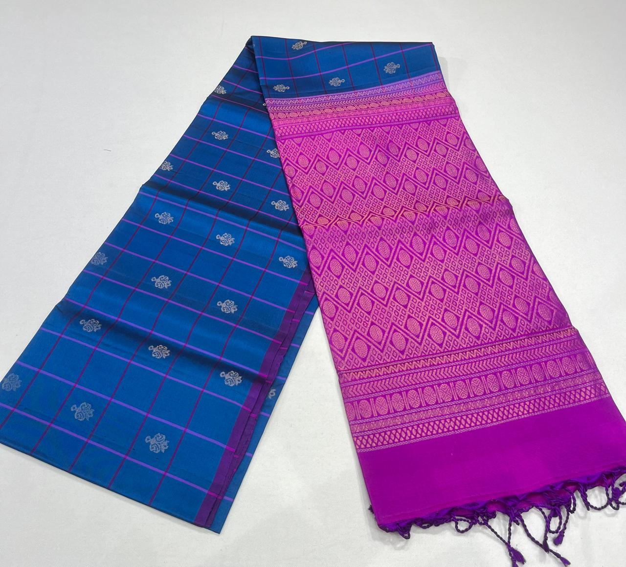 Pure Handloom Soft Silk Saree – Royal Navy Blue with Royal Violet Rich Pallu