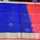 Pure Handloom Soft Silk Saree – Royal Blue & Coral Orange with Plain Gold Zari Border