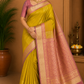 Pure Handloom Soft Silk Saree – Mustard Gold & Dusty Rose Pink with Plain Gold Border
