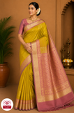 Pure Handloom Soft Silk Saree – Mustard Gold & Dusty Rose Pink with Plain Gold Border