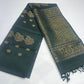 Pure Handloom Soft Silk Bottle Green Saree with Antique Gold Zari Floral Pallu-Borderless