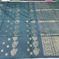 Pure Handloom Soft Silk Bottle Green Saree with Antique Gold Zari Floral Pallu-Borderless