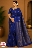 Royal Blue with Antique Gold Zari Floral Pallu | Borderless Elegance