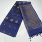 Royal Blue with Antique Gold Zari Floral Pallu | Borderless Elegance