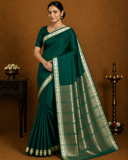 Mysore Silk - Emerald Green Saree with Elegant Zari Border & Pallu