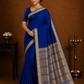Royal Blue Mysore Semi Silk Saree with Antique Gold Floral Zari Border