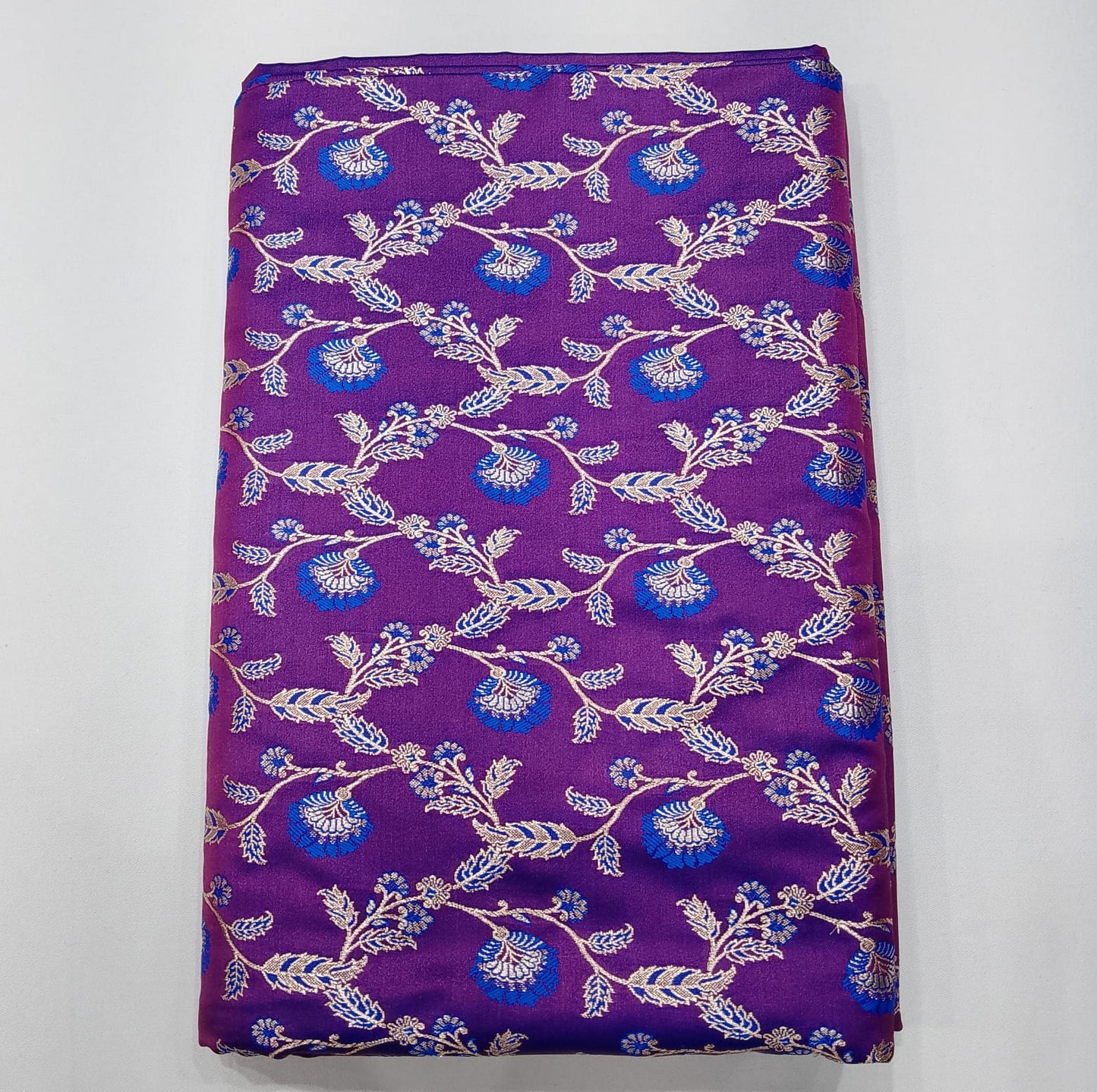 Royal Purple & Blue Floral Banarasi Semi Silk Saree
