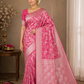 Rani Pink Floral Banarasi Semi Silk Saree