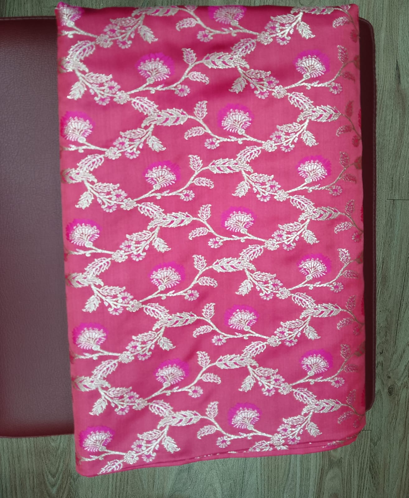 Rani Pink Floral Banarasi Semi Silk Saree