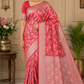 Coral Red Floral Banarasi Semi Silk Saree