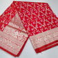 Coral Red Floral Banarasi Semi Silk Saree