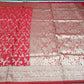 Coral Red Floral Banarasi Semi Silk Saree