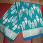 Teal Blue Banarasi Katan Semi Silk Saree with Silver Zari Floral & Paisley Weaves