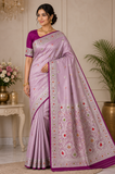 Dusty Mauve Banarasi Mashroo Mina Silk Saree with Multicolour Meenakari