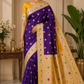 Royal Purple & Yellow Banarasi Mashroo Mina Silk Saree
