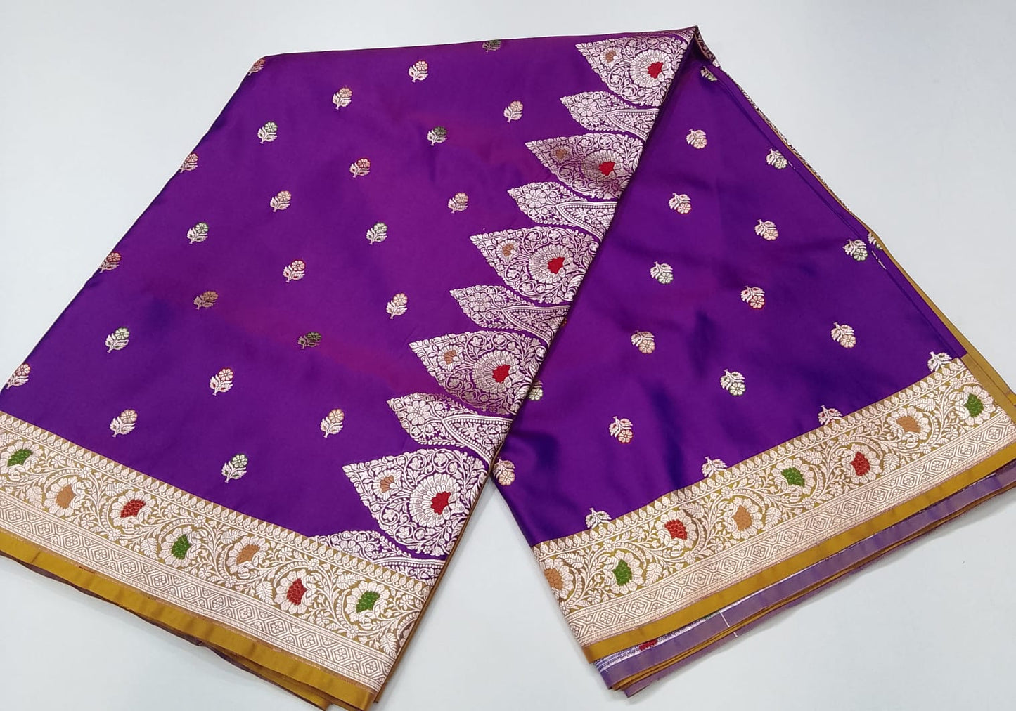 Royal Purple & Yellow Banarasi Mashroo Mina Silk Saree