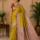 Banarasi Mashroo Meena Silk Saree – Yellowish Green & Rust Red Dual Shade