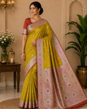 Banarasi Mashroo Meena Silk Saree – Yellowish Green & Rust Red Dual Shade