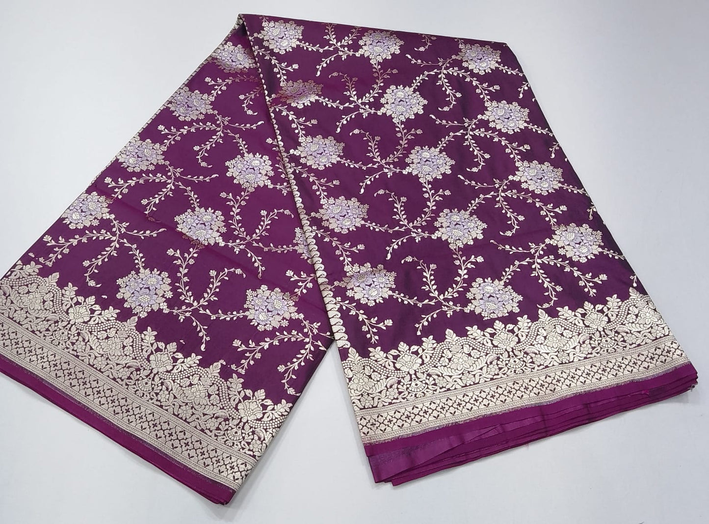 Dual-Shade Plum Purple & Magenta Banarasi Silk Saree with Silver and Gold Zari