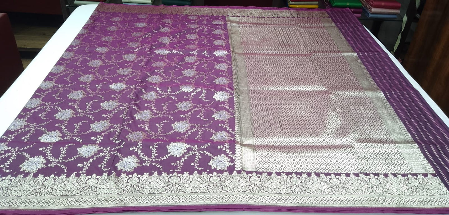 Dual-Shade Plum Purple & Magenta Banarasi Silk Saree with Silver and Gold Zari