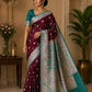 Banarasi Silk Dual-Shade Wine Maroon & Teal Green  Mina Mashroo Silk Saree with Floral Zari
