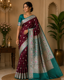 Banarasi Silk Dual-Shade Wine Maroon & Teal Green  Mina Mashroo Silk Saree with Floral Zari