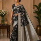 Black Dual-Shade Banarasi Silk Saree with Floral Weaves & Silver-Gold Mixed Zari