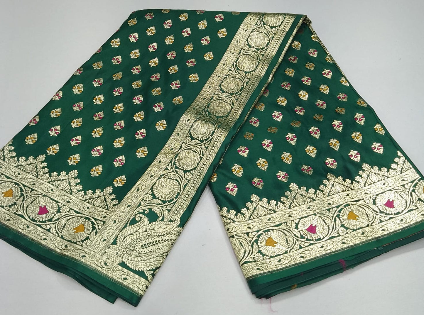 Dual-Shade Bottle Green & Teal Banarasi Silk Saree with Silver-Gold Zari