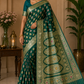 Dual-Shade Bottle Green & Teal Banarasi Silk Saree with Silver-Gold Zari