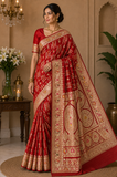 Rich Red Banarasi Silk Saree with Intricate Gold Zari Paisley Border & Pallu