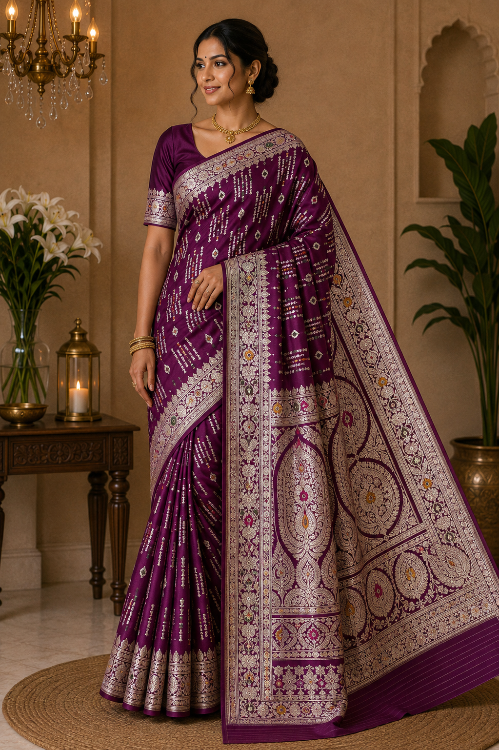 Royal Plum Purple Banarasi Silk Saree with Antique Gold Zari