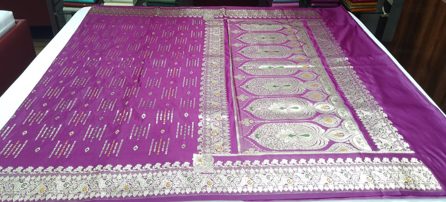 Royal Plum Purple Banarasi Silk Saree with Antique Gold Zari