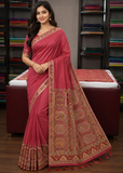 Tussar Semi Silk Floral Heritage Saree – Brick Red Tussar Semi Silk Saree with Traditional Multicolour Woven Pallu