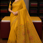 Tussar Semi Silk Floral Heritage Saree – Mustard Yellow Tussar Semi Silk Saree with Multicolour Floral & Paisley Woven Border